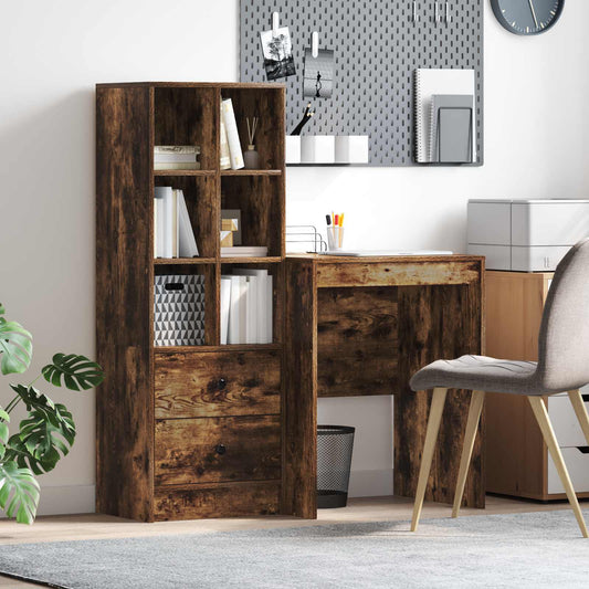 Desk with Drawer with Shelf with Storage 2 pcs Smoked Oak