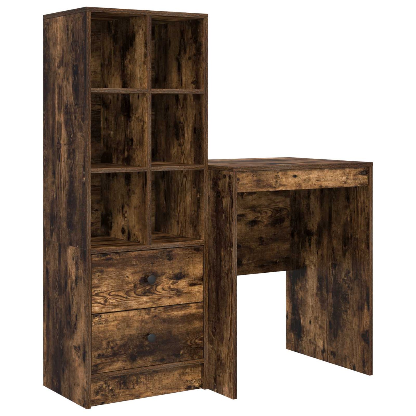 Desk with Drawer with Shelf with Storage 2 pcs Smoked Oak