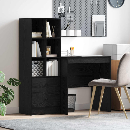 Desk with Drawer with Shelf with Storage 2 pcs Black Oak