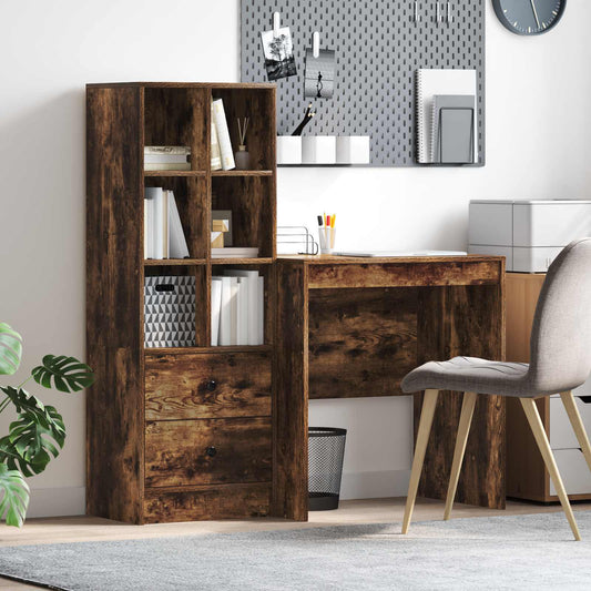 Desk with Drawer with Shelf with Storage 2 pcs Smoked Oak