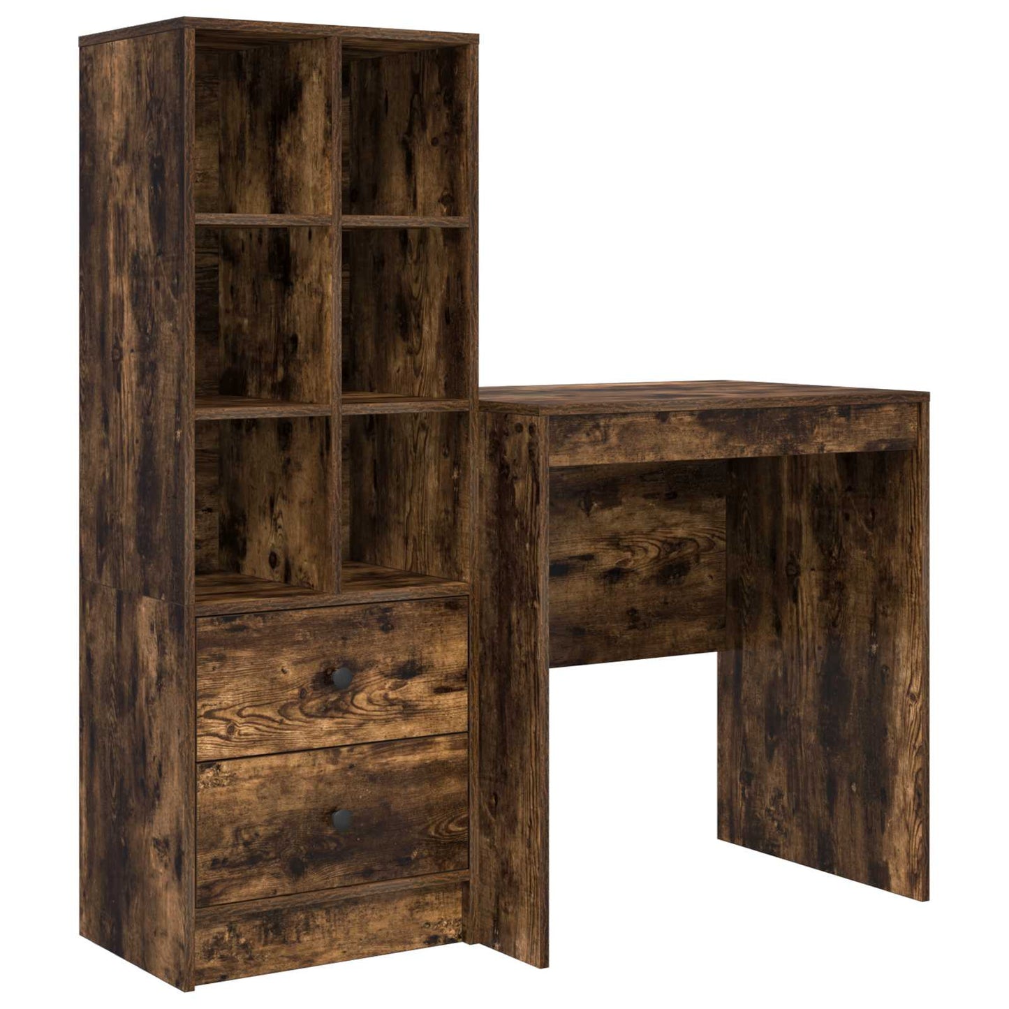 Desk with Drawer with Shelf with Storage 2 pcs Smoked Oak