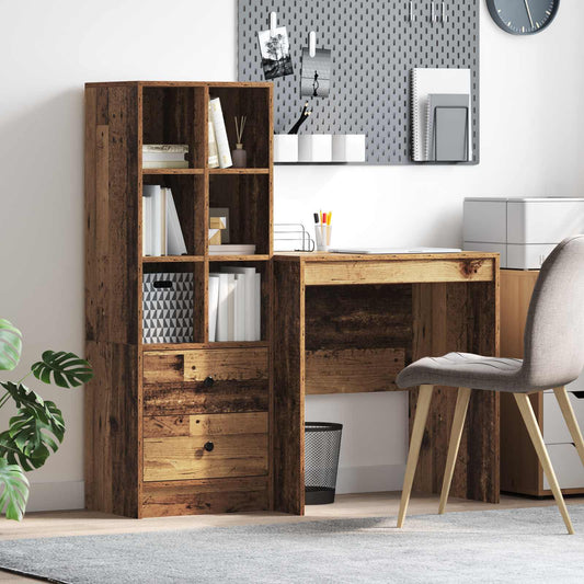 Desk with Drawer with Shelf with Storage 2 pcs Old Wood