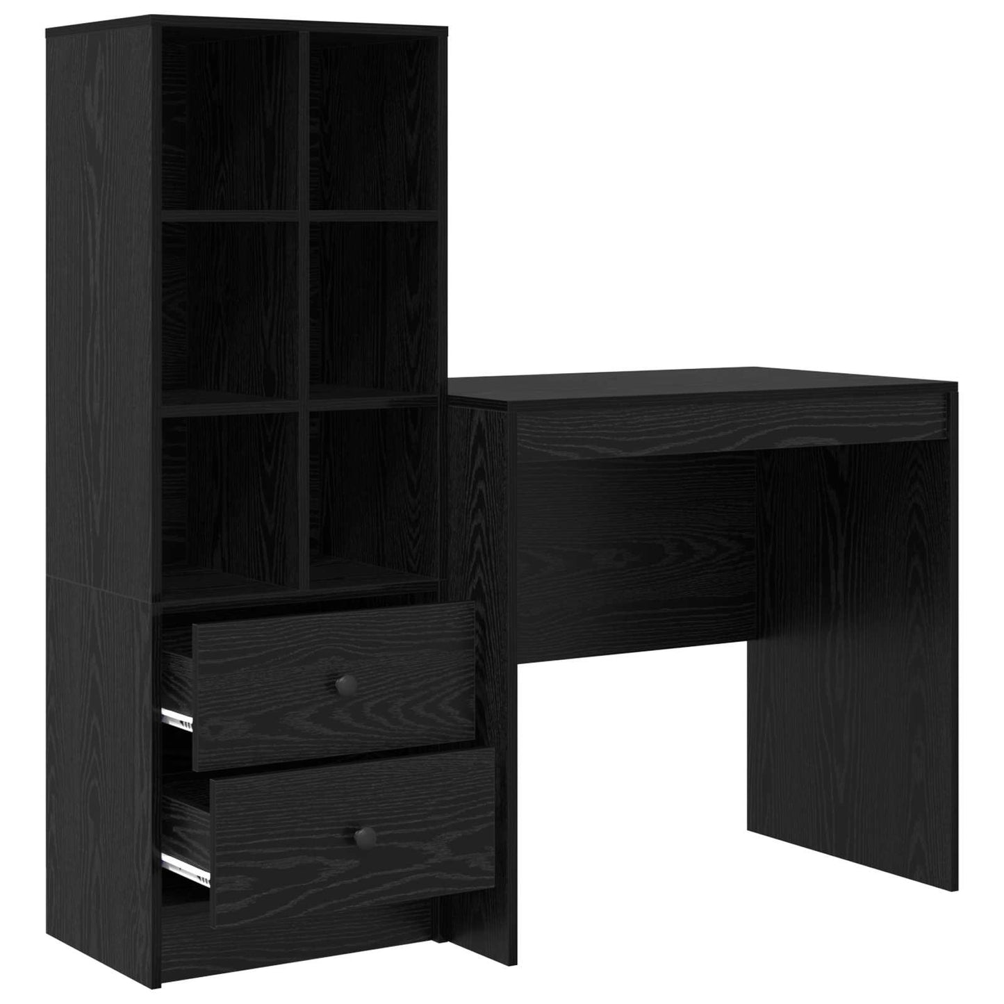 Desk with Drawer with Shelf with Storage 2 pcs Black Oak
