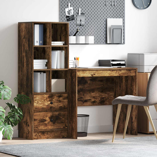 Desk with Drawer with Shelf with Storage 2 pcs Smoked Oak