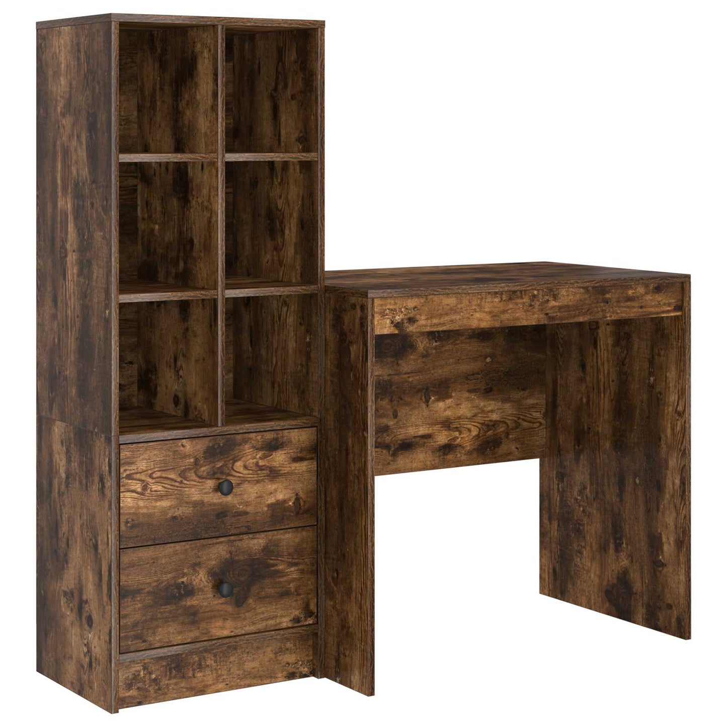 Desk with Drawer with Shelf with Storage 2 pcs Smoked Oak