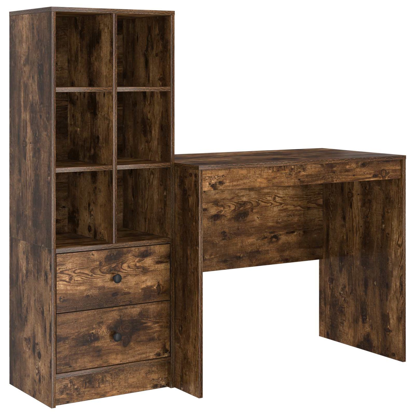 Desk with Drawer with Shelf with Storage 2 pcs Smoked Oak