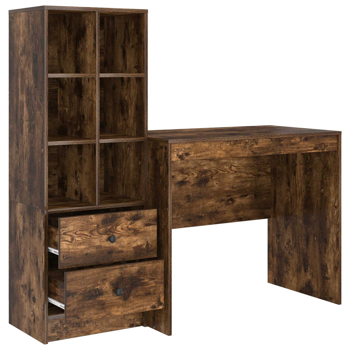 Desk with Drawer with Shelf with Storage 2 pcs Smoked Oak