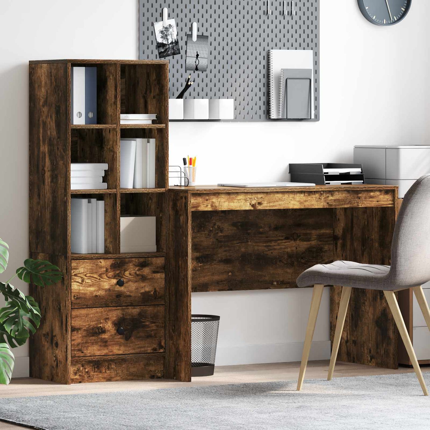 Desk with Drawer 2 pcs Smoked Oak