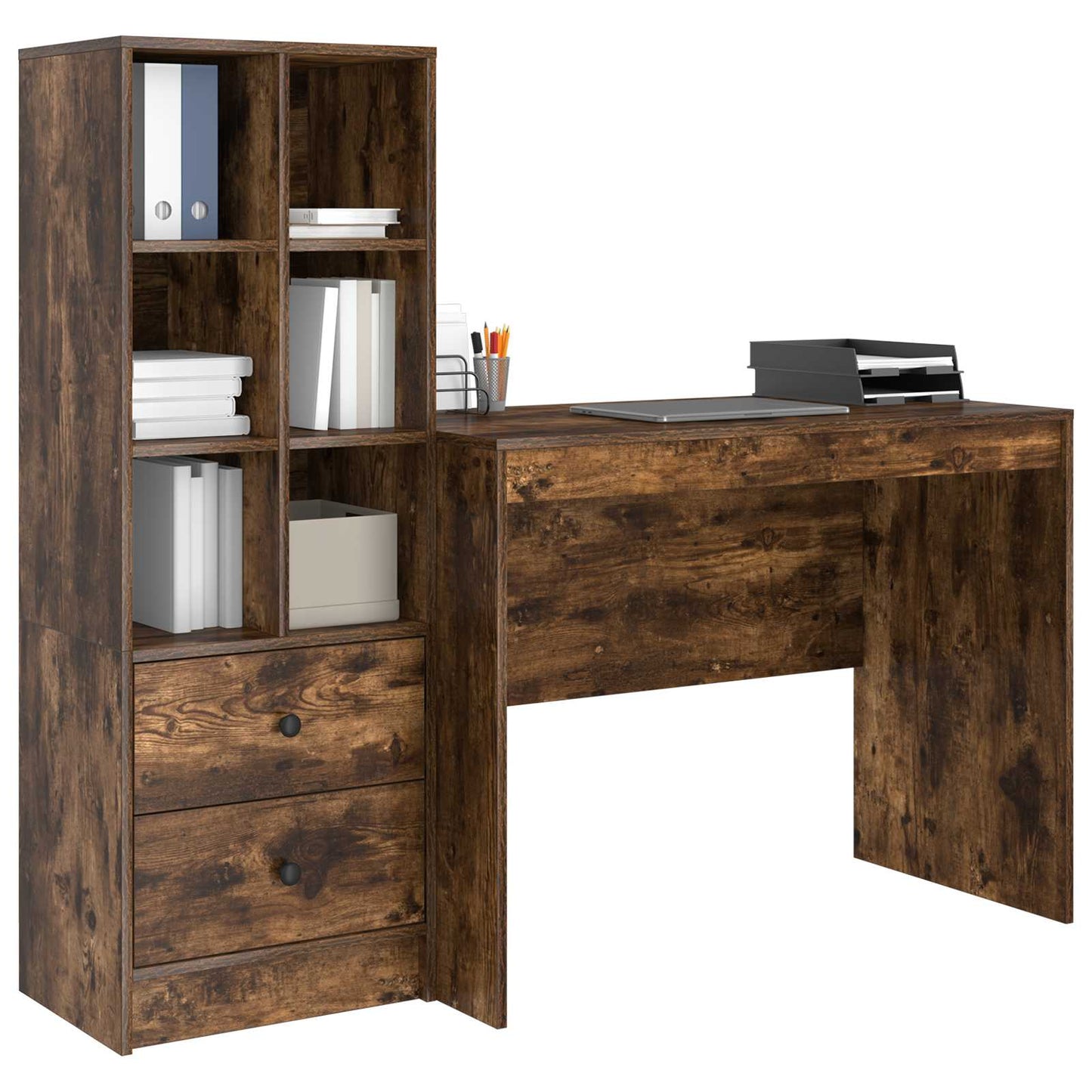 Desk with Drawer 2 pcs Smoked Oak