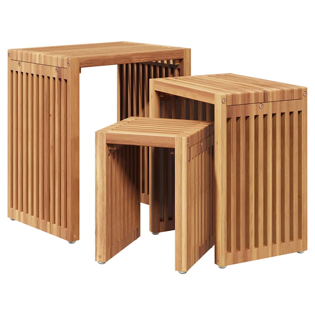 Garden Side Table 3 pcs Brown 33 x 44.5 x 51 cm Solid Teak Wood