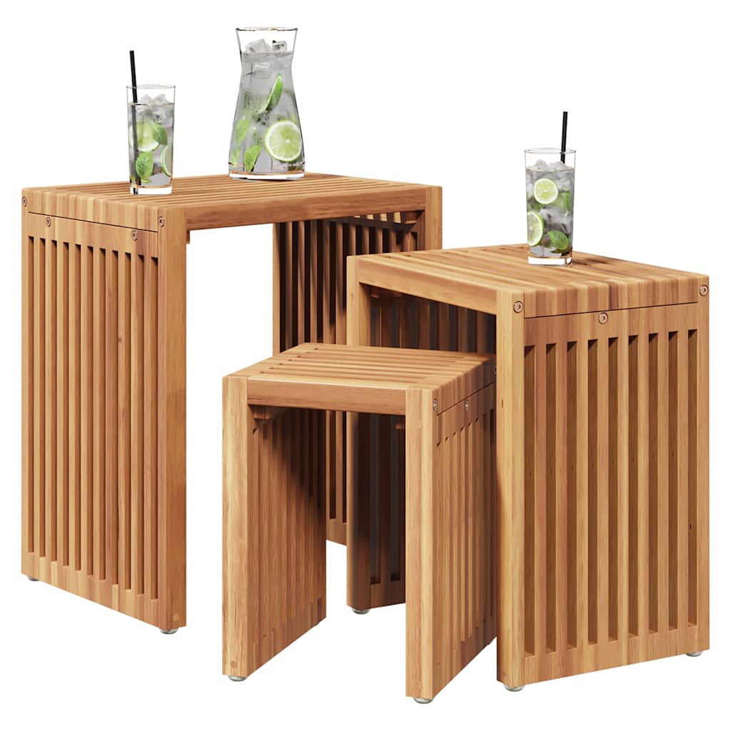 Garden Side Table 3 pcs Brown 33 x 44.5 x 51 cm Solid Teak Wood