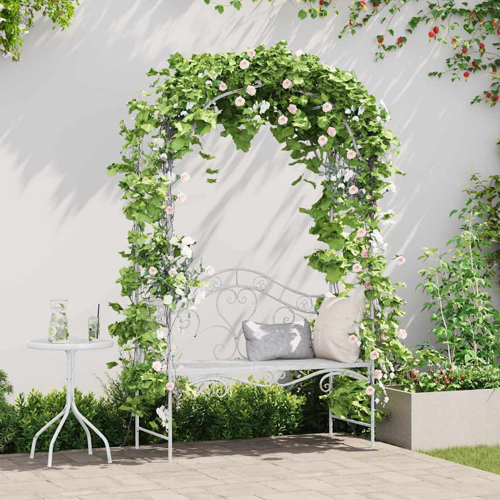 Garden Bench Antique White 121 x 48 x 200 cm Steel