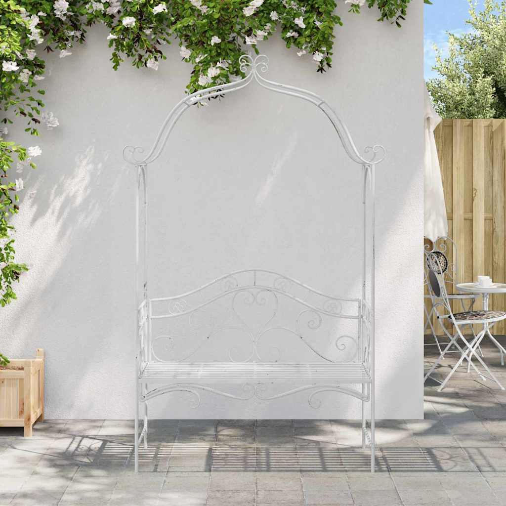 Garden Bench Antique White 121 x 48 x 200 cm Steel