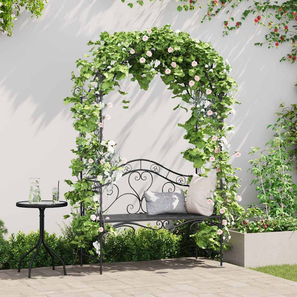 Garden Bench Black 121 x 48 x 200 cm Steel