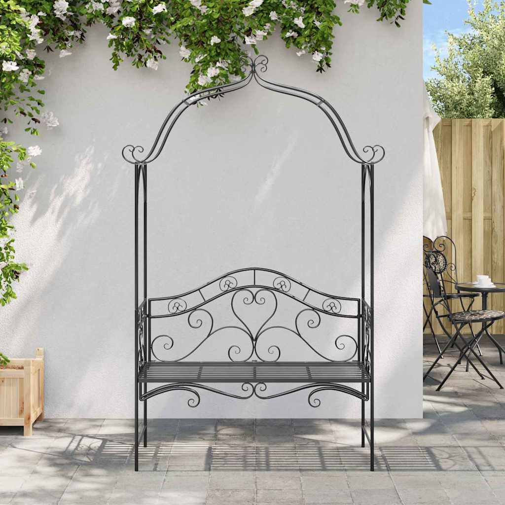 Garden Bench Black 121 x 48 x 200 cm Steel