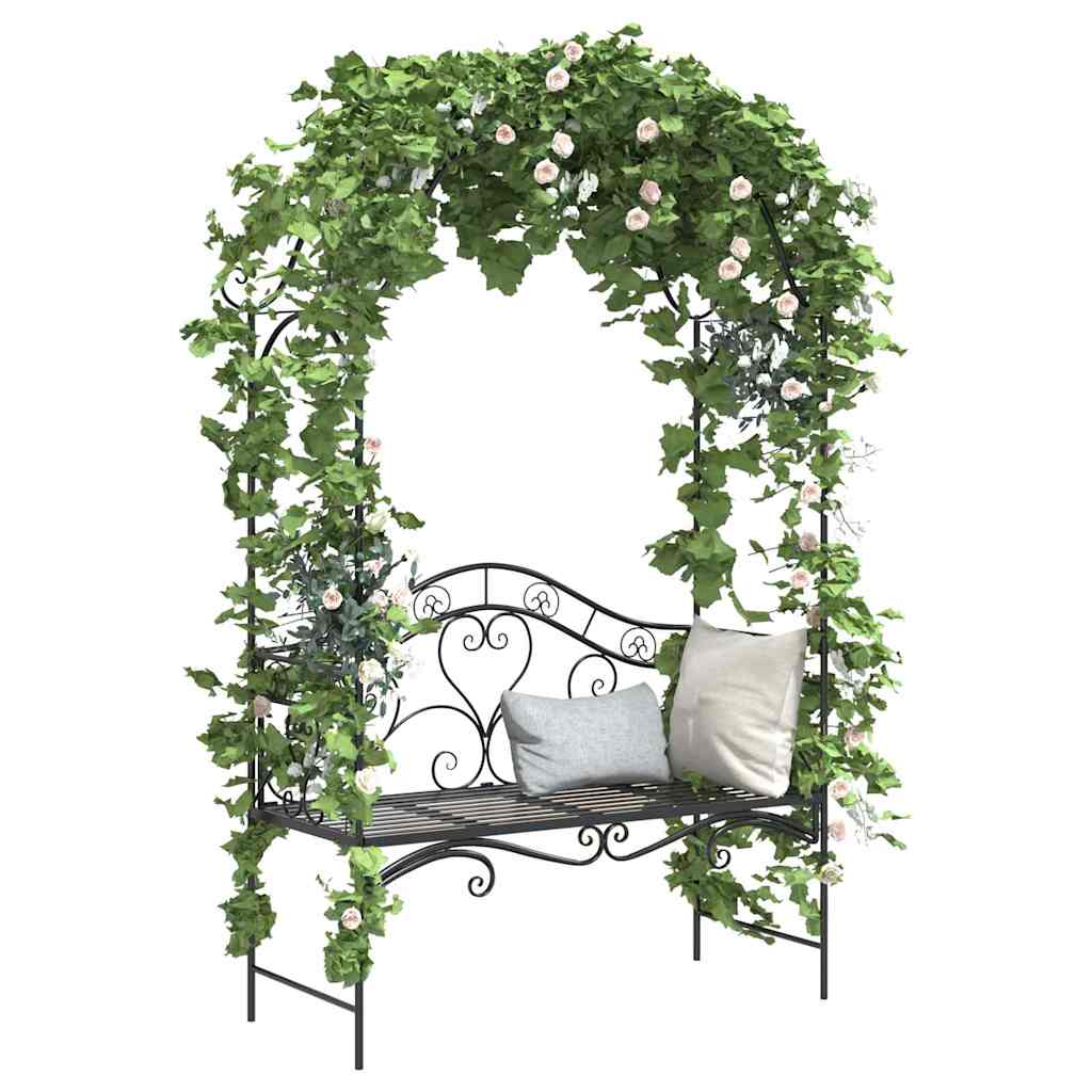 Garden Bench Black 121 x 48 x 200 cm Steel
