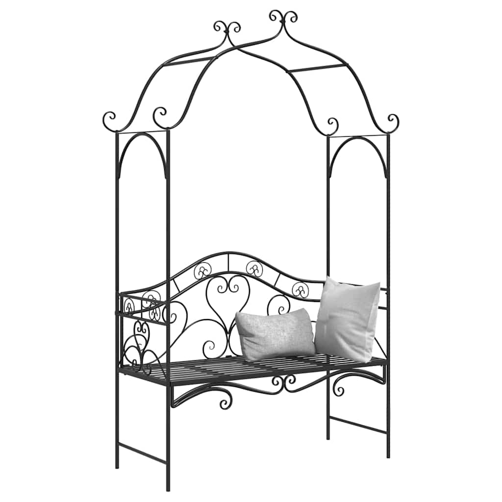 Garden Bench Black 121 x 48 x 200 cm Steel