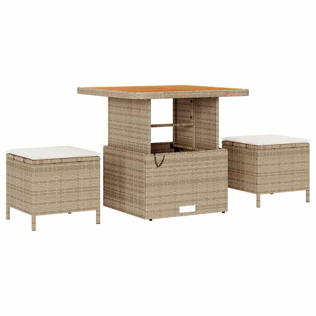 vidaXL Garden Dining Set 3 pcs Beige Poly rattan