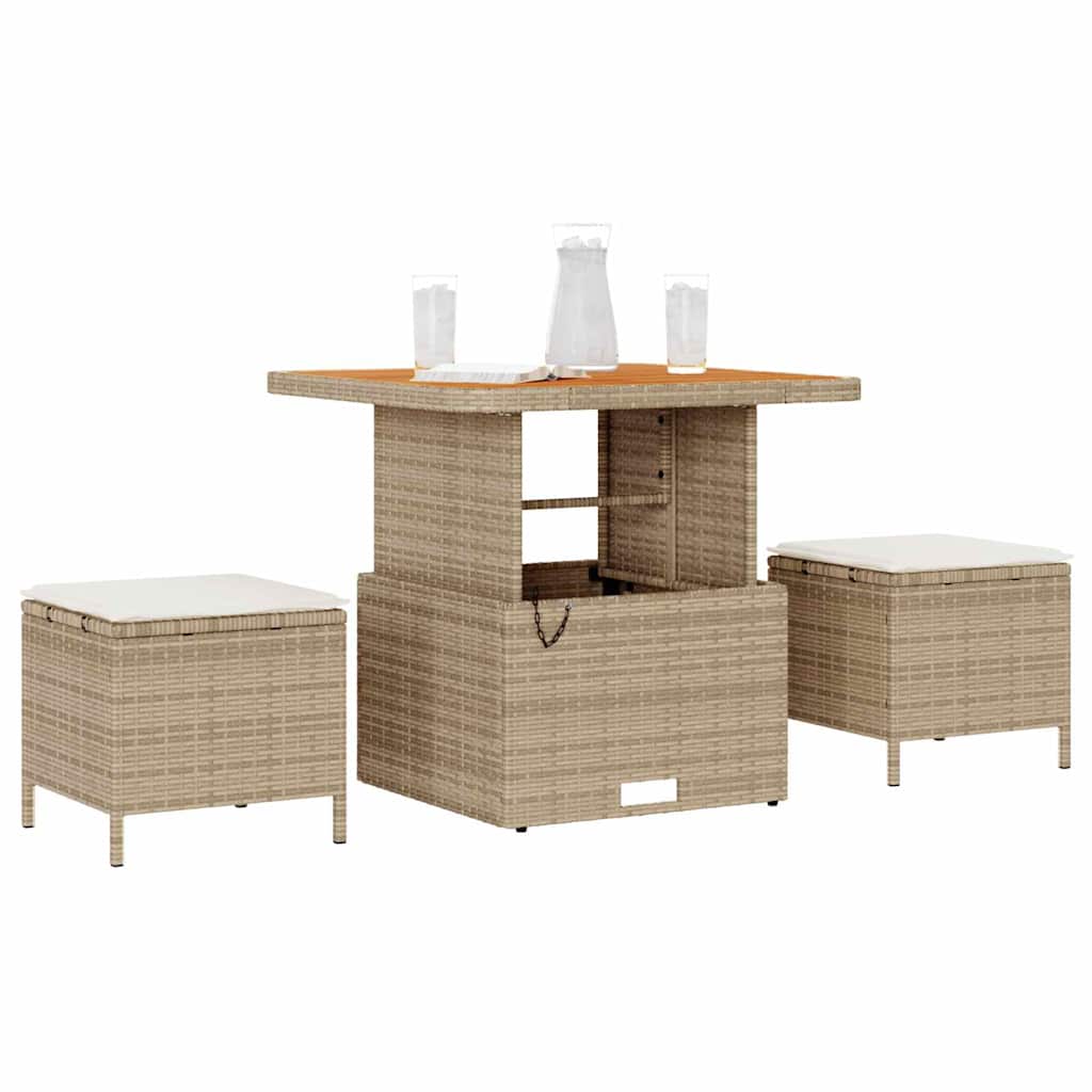 vidaXL Garden Dining Set 3 pcs Beige Poly rattan