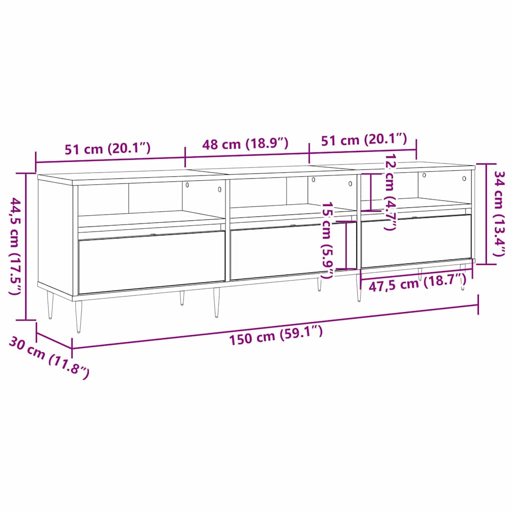TV Cabinet Artisan Oak 150 x 30 x 45 cm Engineered Wood