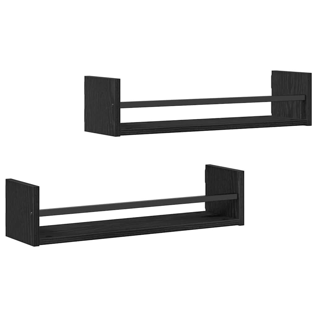 Wall Shelf Wall-mounted 2 pcs Black Oak 60 x 16 x 14 cm
