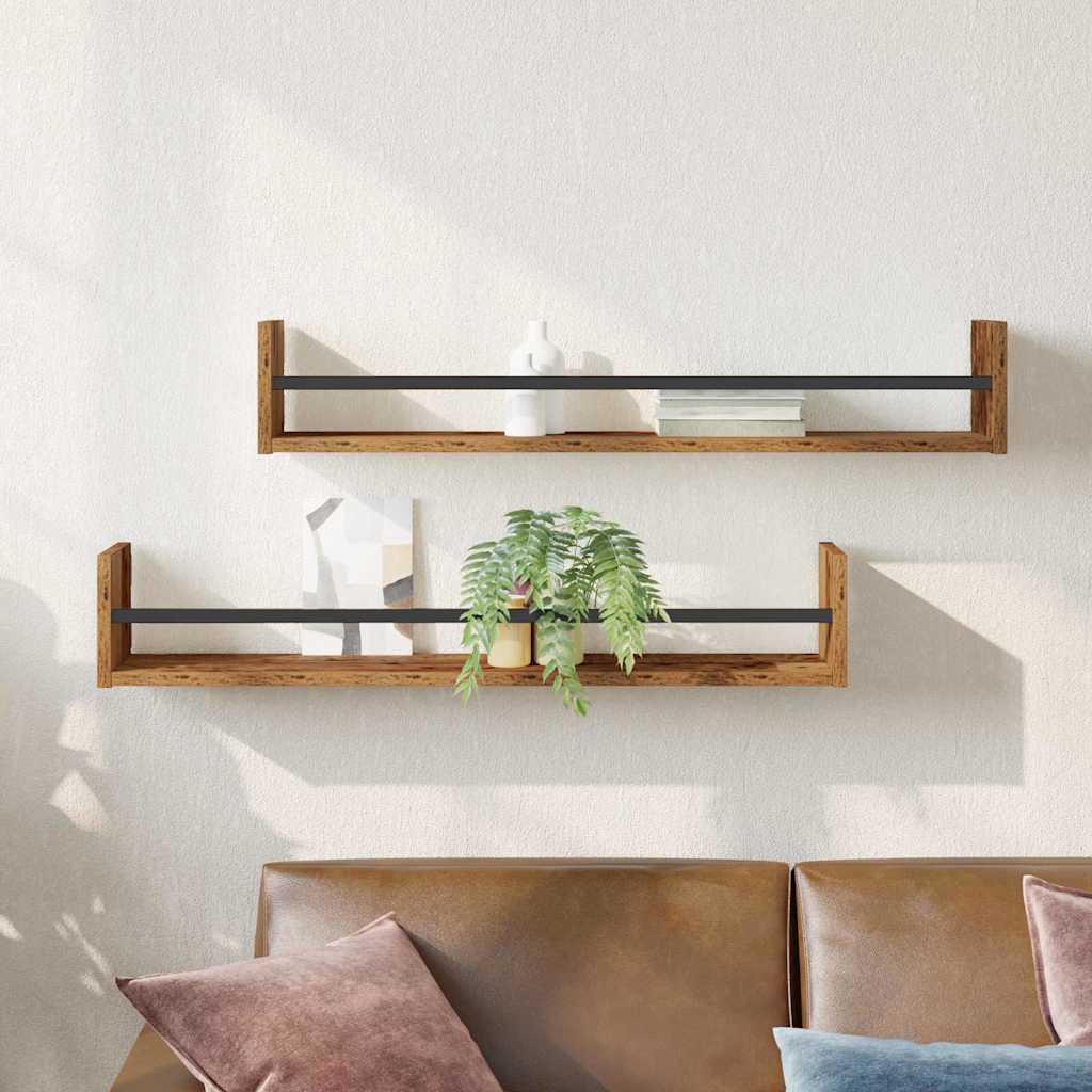 Wall Shelf Wall-mounted 2 pcs Old Wood 80 x 16 x 14 cm