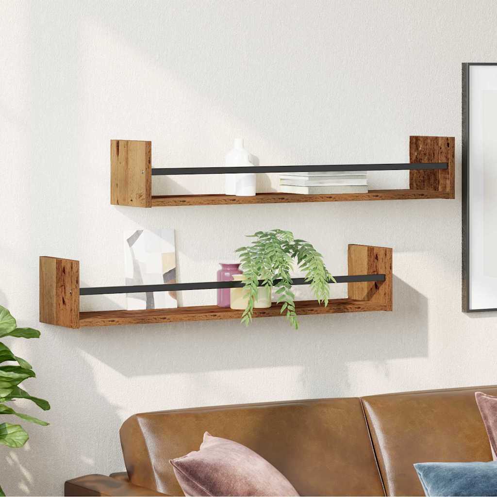 Wall Shelf Wall-mounted 2 pcs Old Wood 80 x 16 x 14 cm