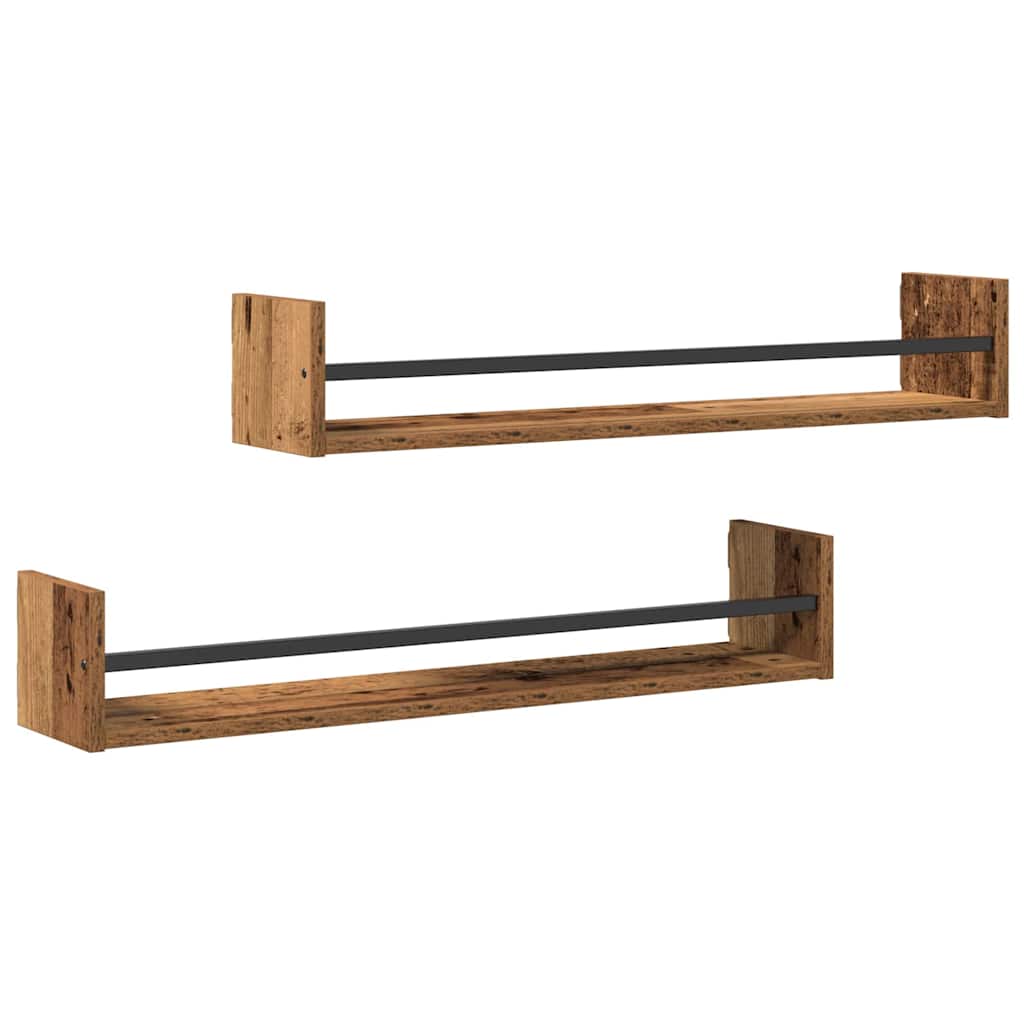 Wall Shelf Wall-mounted 2 pcs Old Wood 80 x 16 x 14 cm