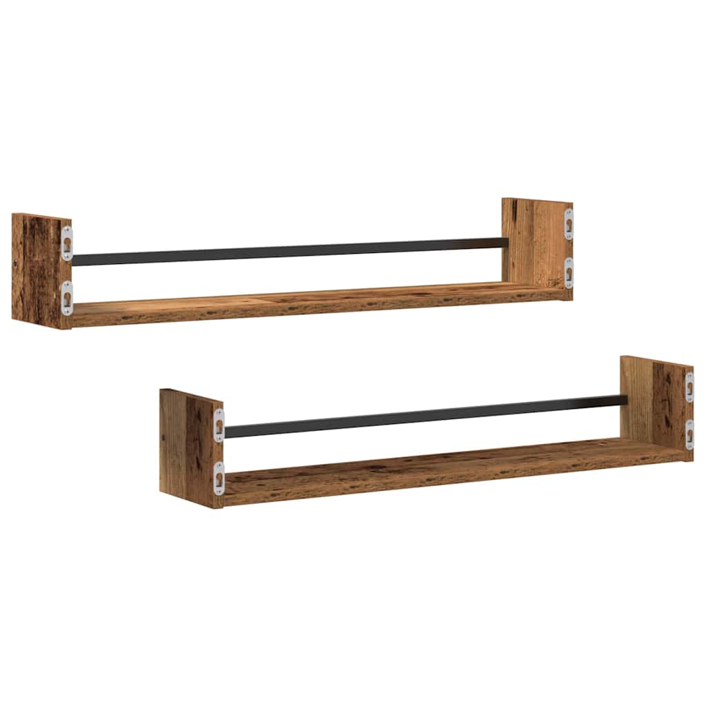 Wall Shelf Wall-mounted 2 pcs Old Wood 80 x 16 x 14 cm