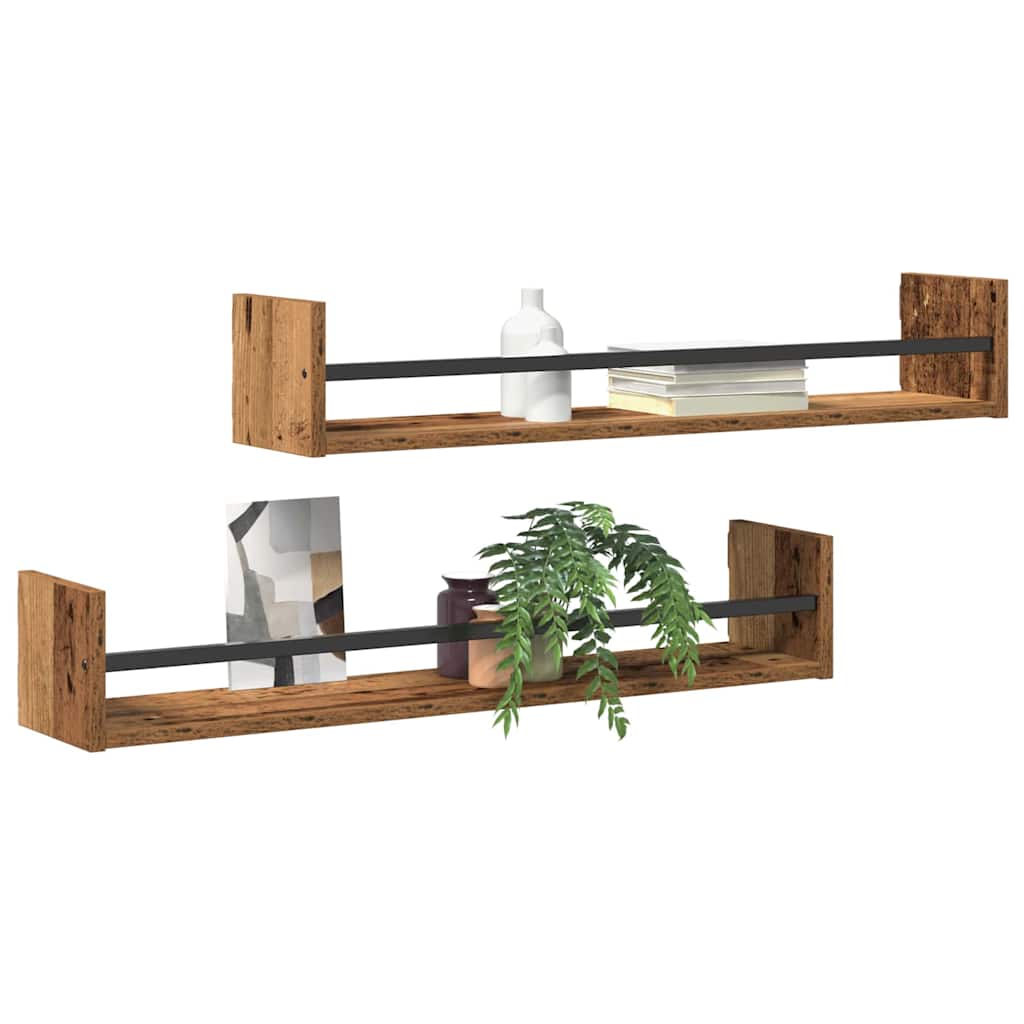 Wall Shelf Wall-mounted 2 pcs Old Wood 80 x 16 x 14 cm