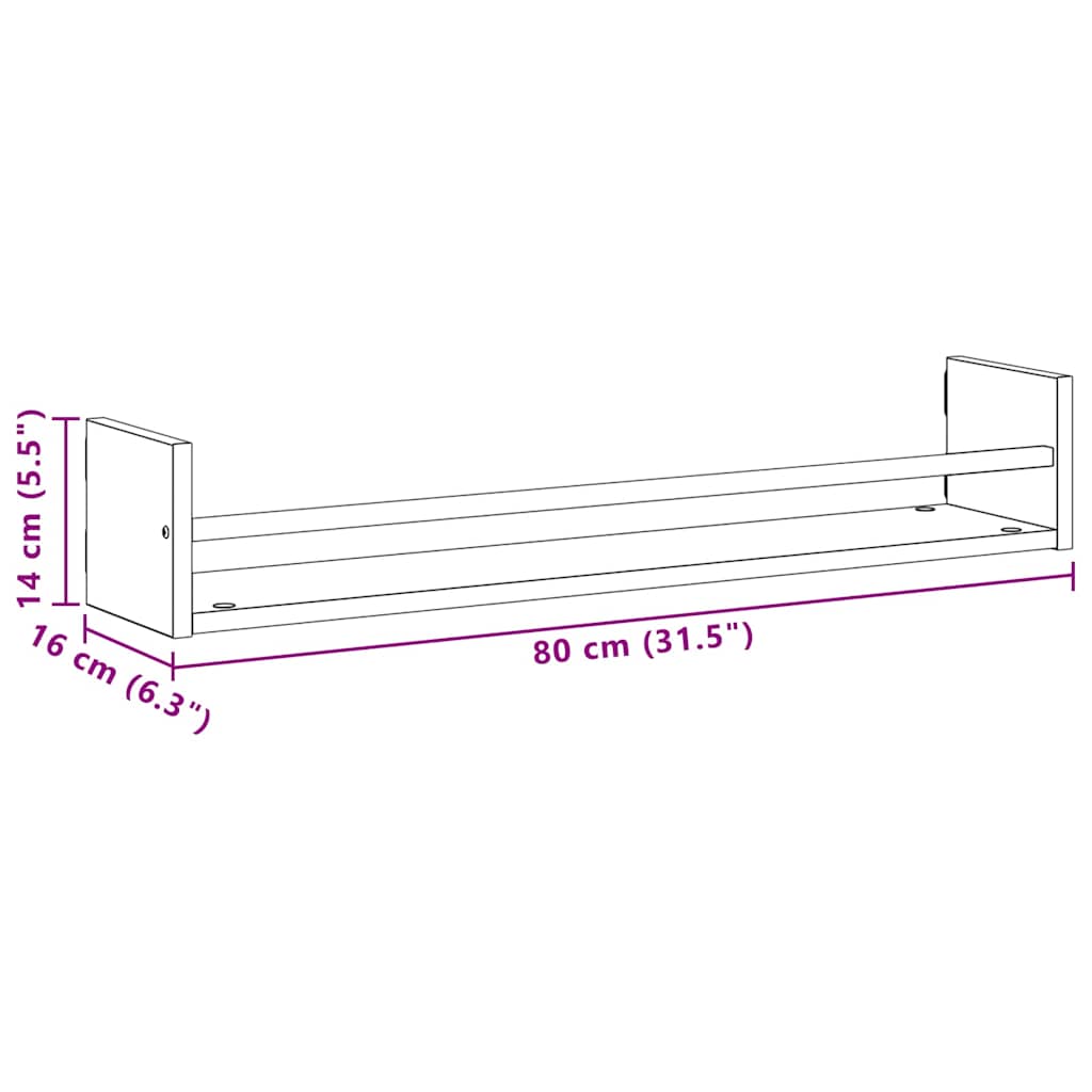 Wall Shelf Wall-mounted 2 pcs Old Wood 80 x 16 x 14 cm