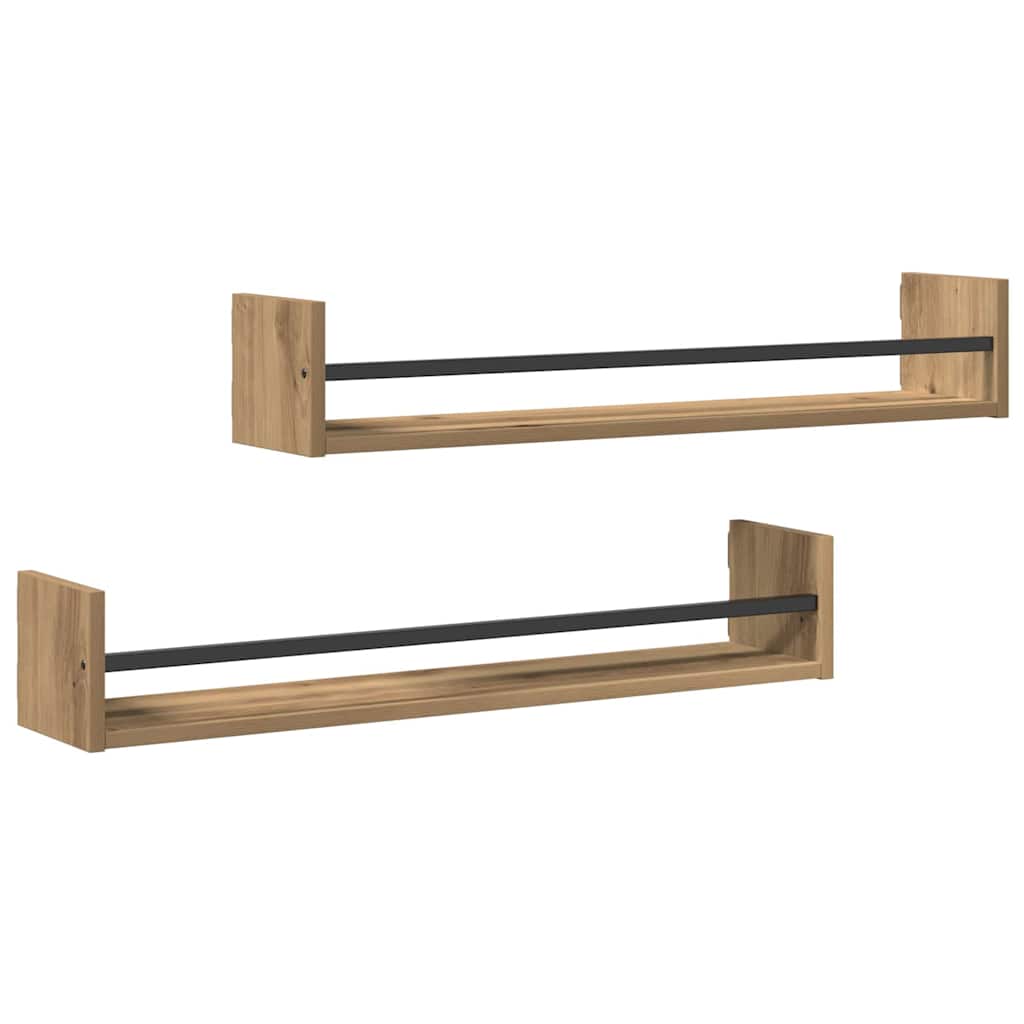 Wall Shelf Wall-mounted 2 pcs Artisan Oak 80 x 16 x 14 cm