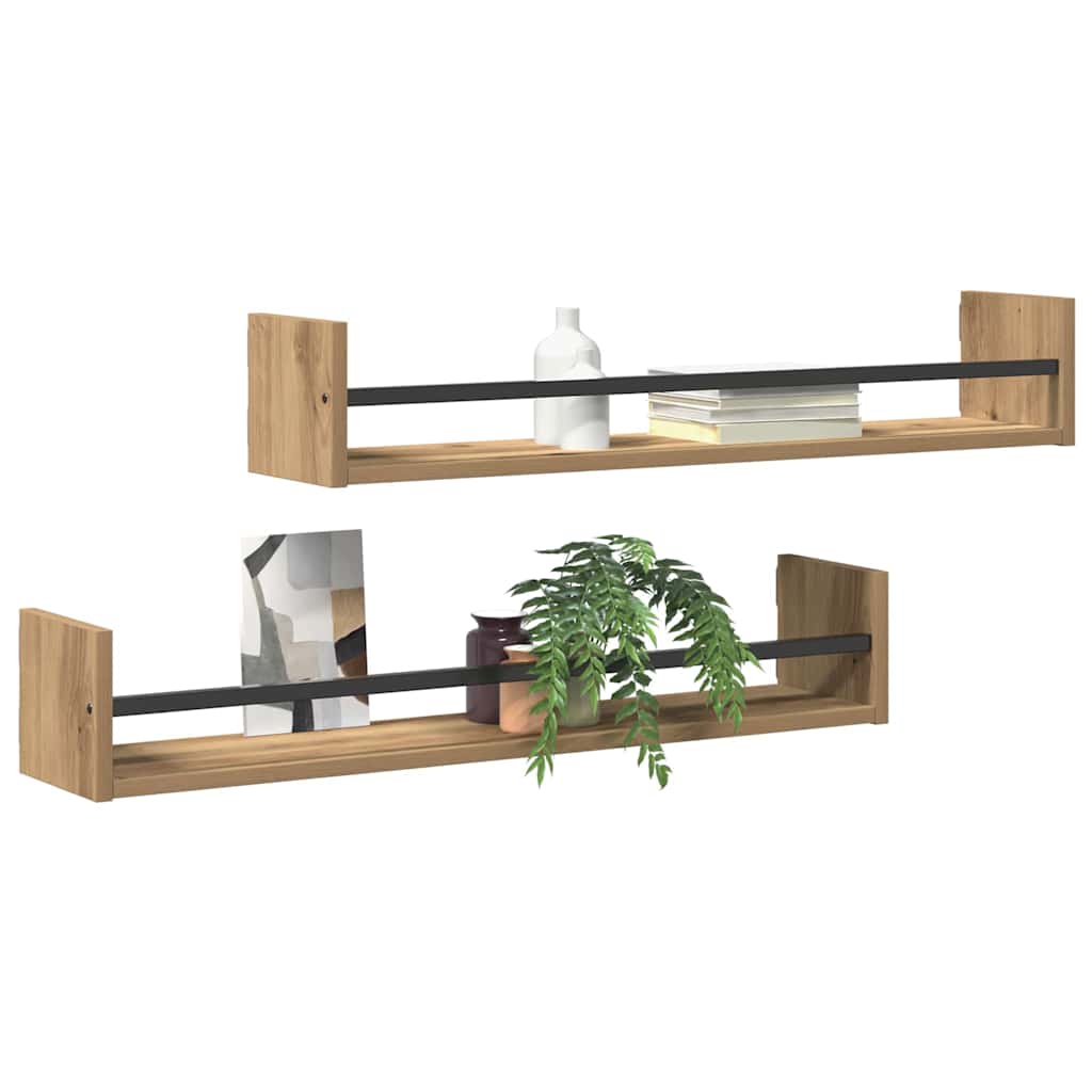 Wall Shelf Wall-mounted 2 pcs Artisan Oak 80 x 16 x 14 cm