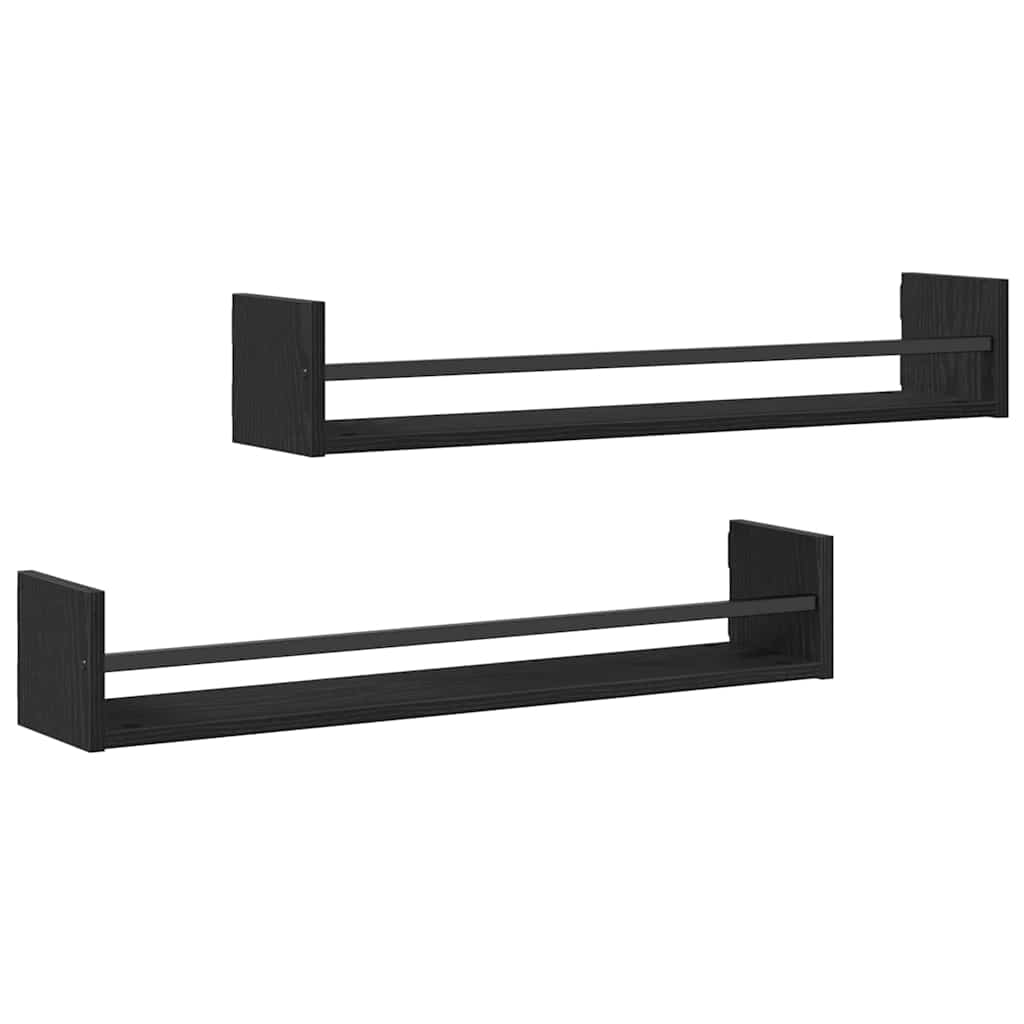 Wall Shelf Wall-mounted 2 pcs Black Oak 80 x 16 x 14 cm