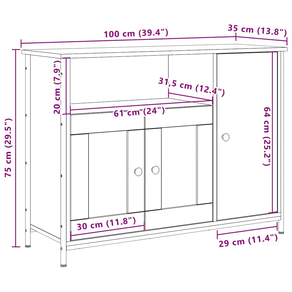 Sideboard Old Wood 100 x 35 x 75 cm