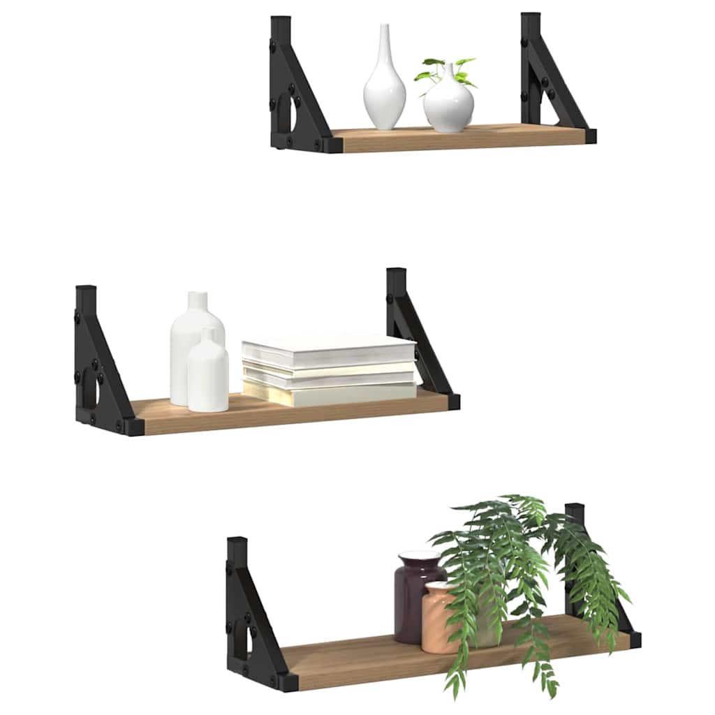 Wall Shelf Wall-mounted with Storage 3 pcs Smoke Oak