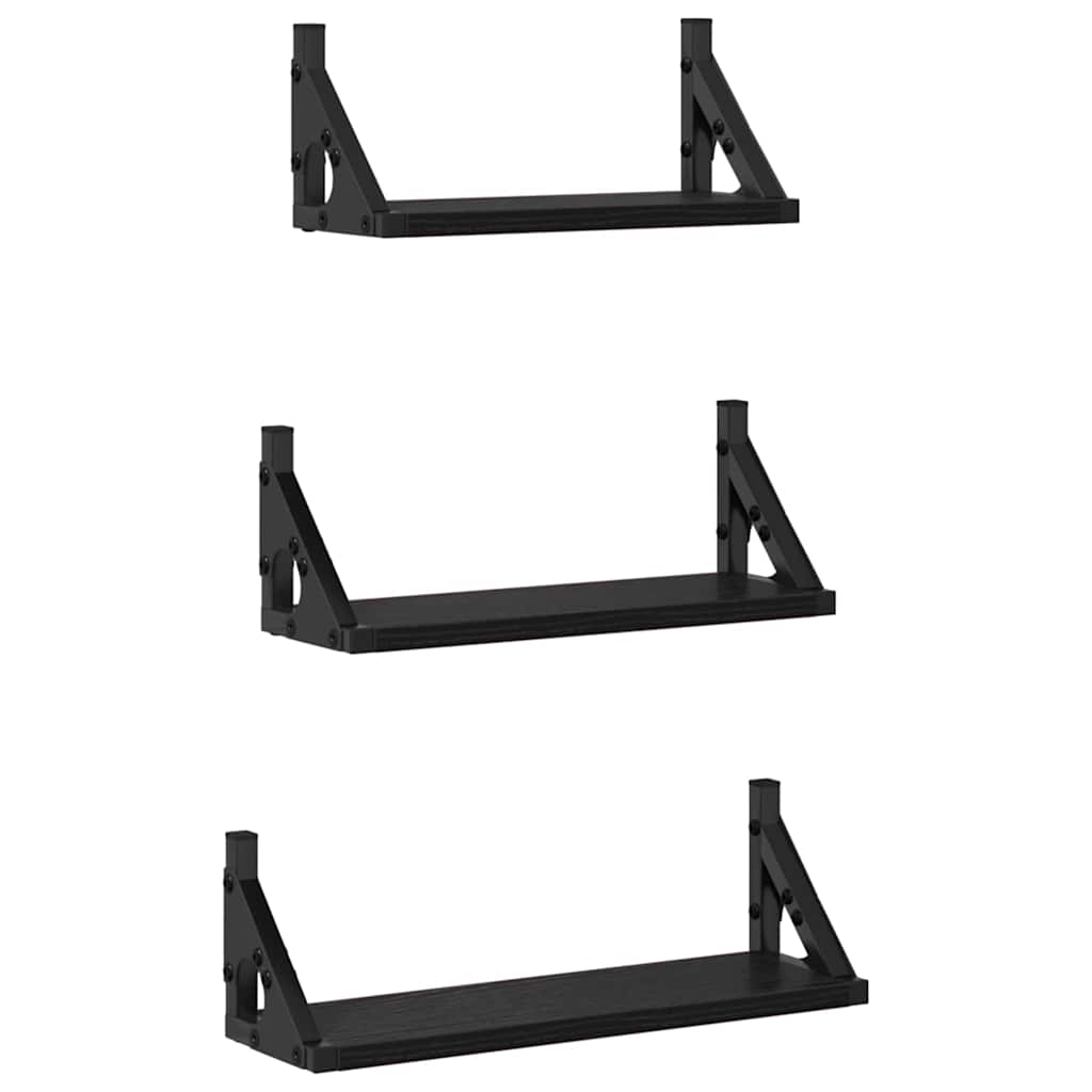 Wall Shelf Wall-mounted with Storage 3 pcs Black Oak