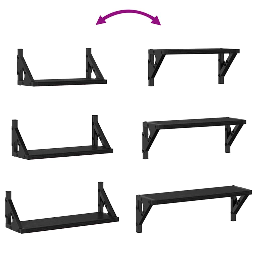 Wall Shelf Wall-mounted with Storage 3 pcs Black Oak