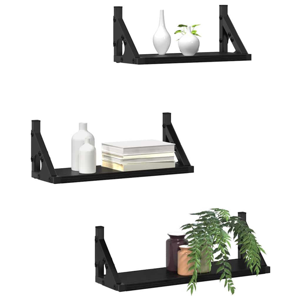 Wall Shelf Wall-mounted with Storage 3 pcs Black Oak