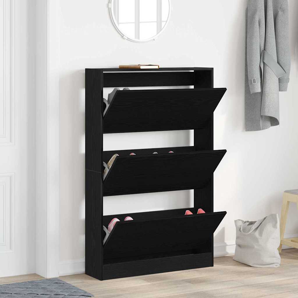 Shoe Cabinet 80 x 21 x 125.5 cm Engineered Wood Black Oak