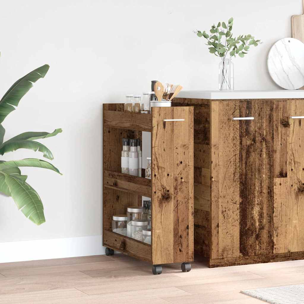 Cabinet with Wheel Old Wood 60 x 22 x 79 cm