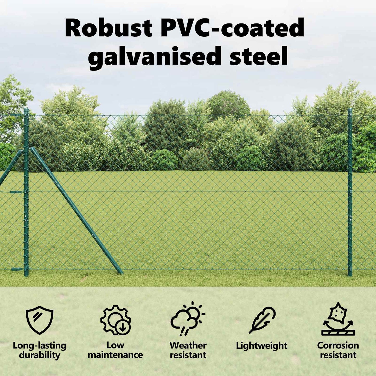 Chain Link Fence 10 x 1.5 m Steel Green