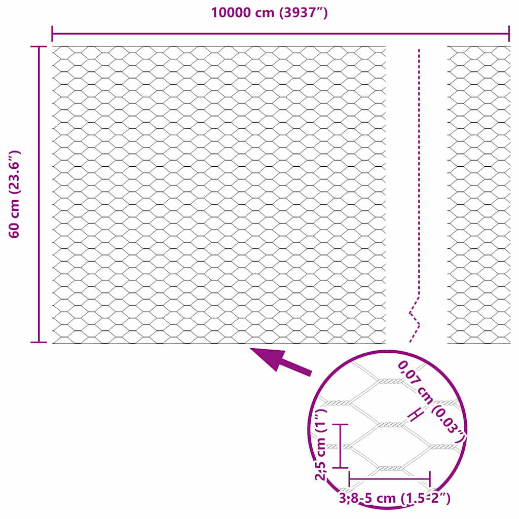 Hexagon Fence Grey 0.6 x 100 m PVC
