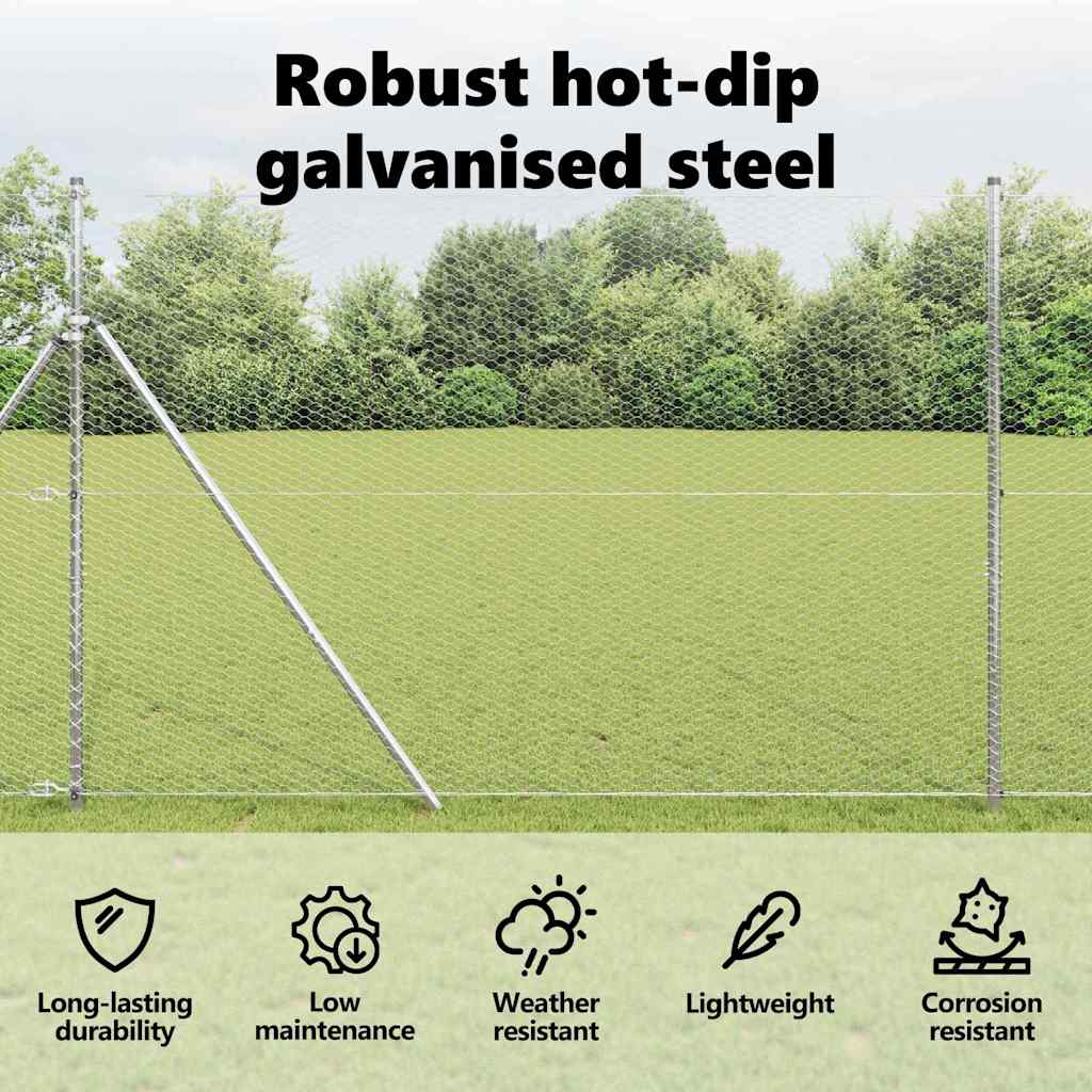 Hexagon Fence Silver 1.5 x 10 m Galvanised steel