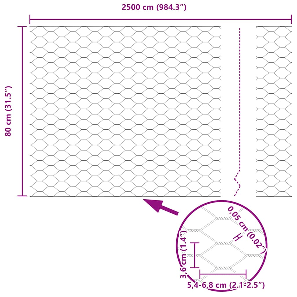 Hexagon Fence Silver 0.8 x 25 m Galvanised steel
