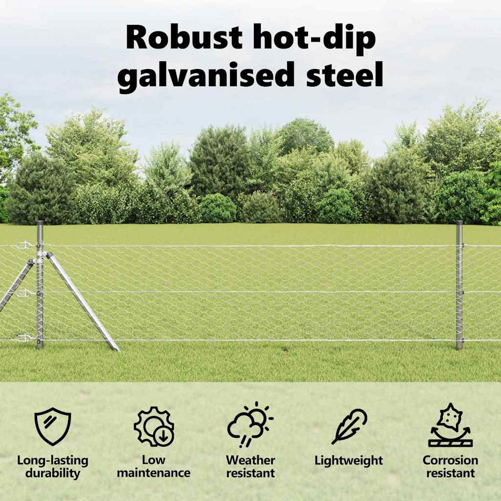 Hexagon Fence Silver 0.8 x 25 m Galvanised steel