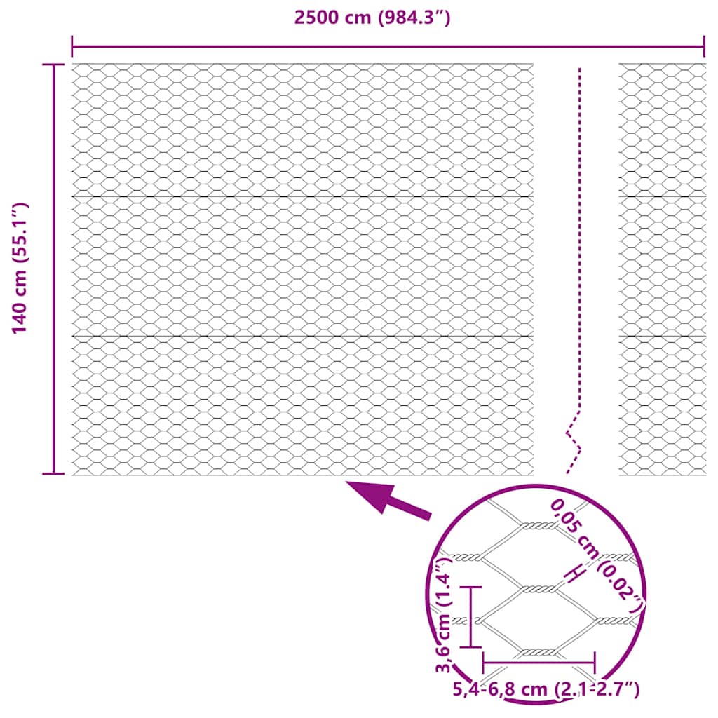 Hexagon Fence Silver 1.4 x 25 m Galvanised steel