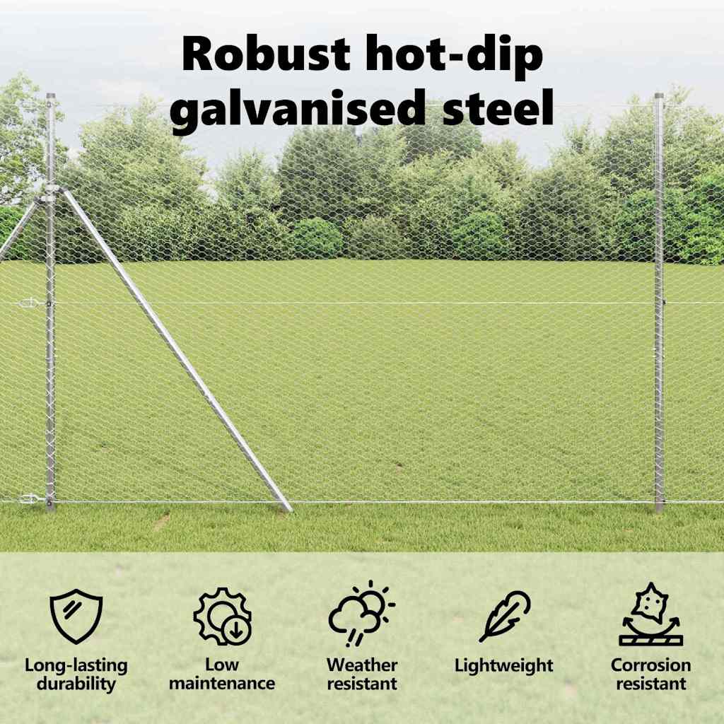 Hexagon Fence Silver 1.6 x 25 m Galvanised steel