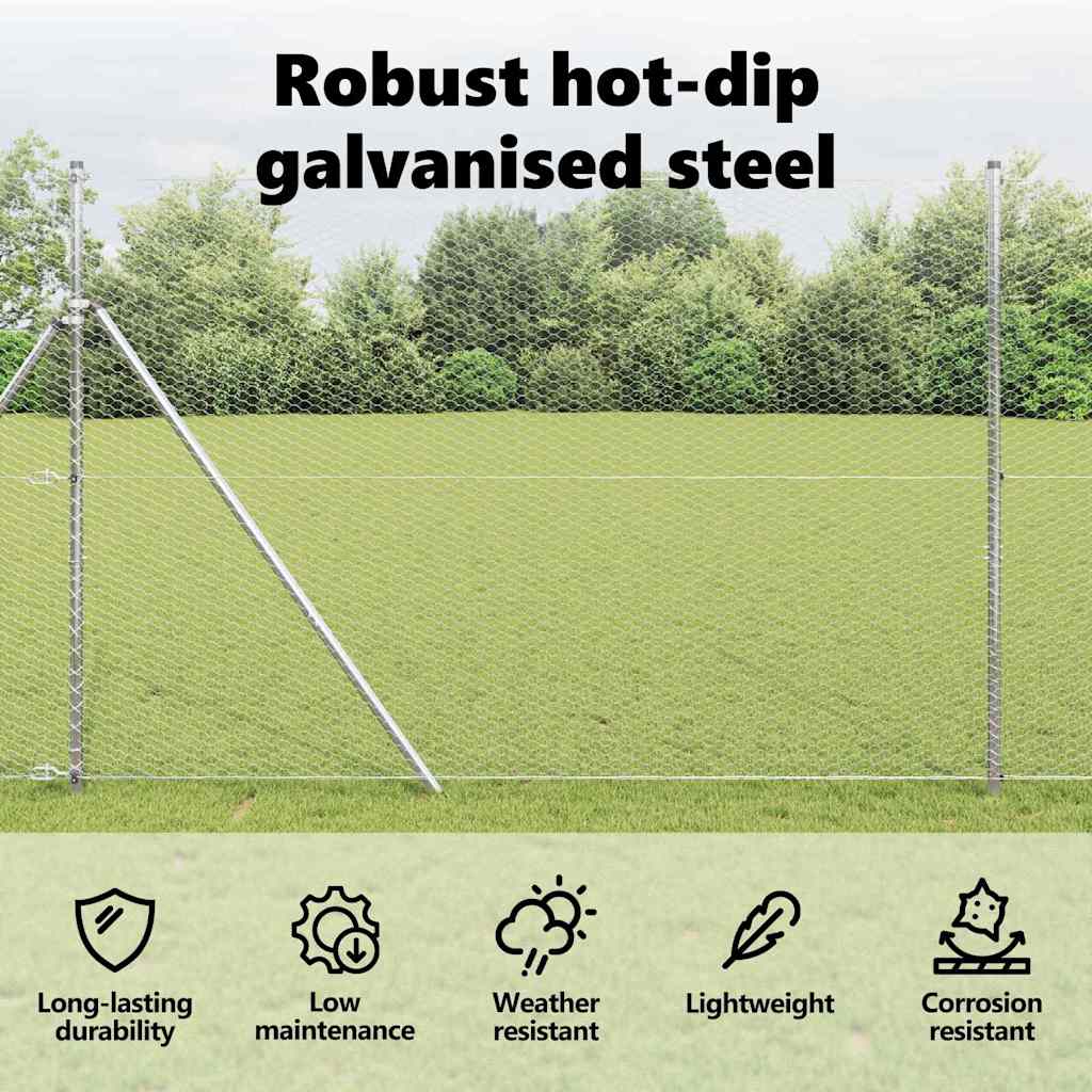 Hexagon Fence Silver 1.6 x 25 m Galvanised steel