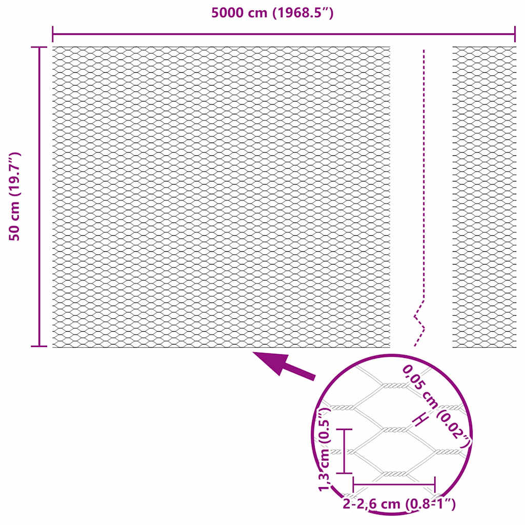 Hexagon Fence Silver 0.5 x 50 m Galvanised steel